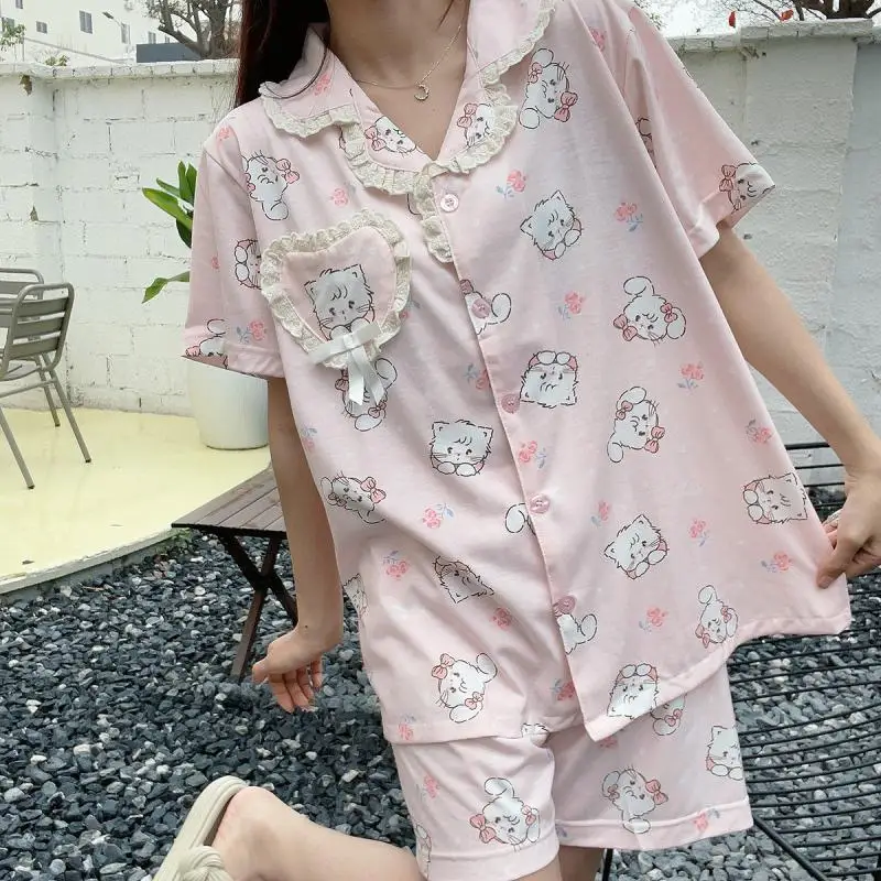 New Mikko Kawaii Cute Pajamas Short Sleeve Long Pants Shorts Suit Cartoon Home Wear Soft Comfortable Fashion Girl Birthday Gift