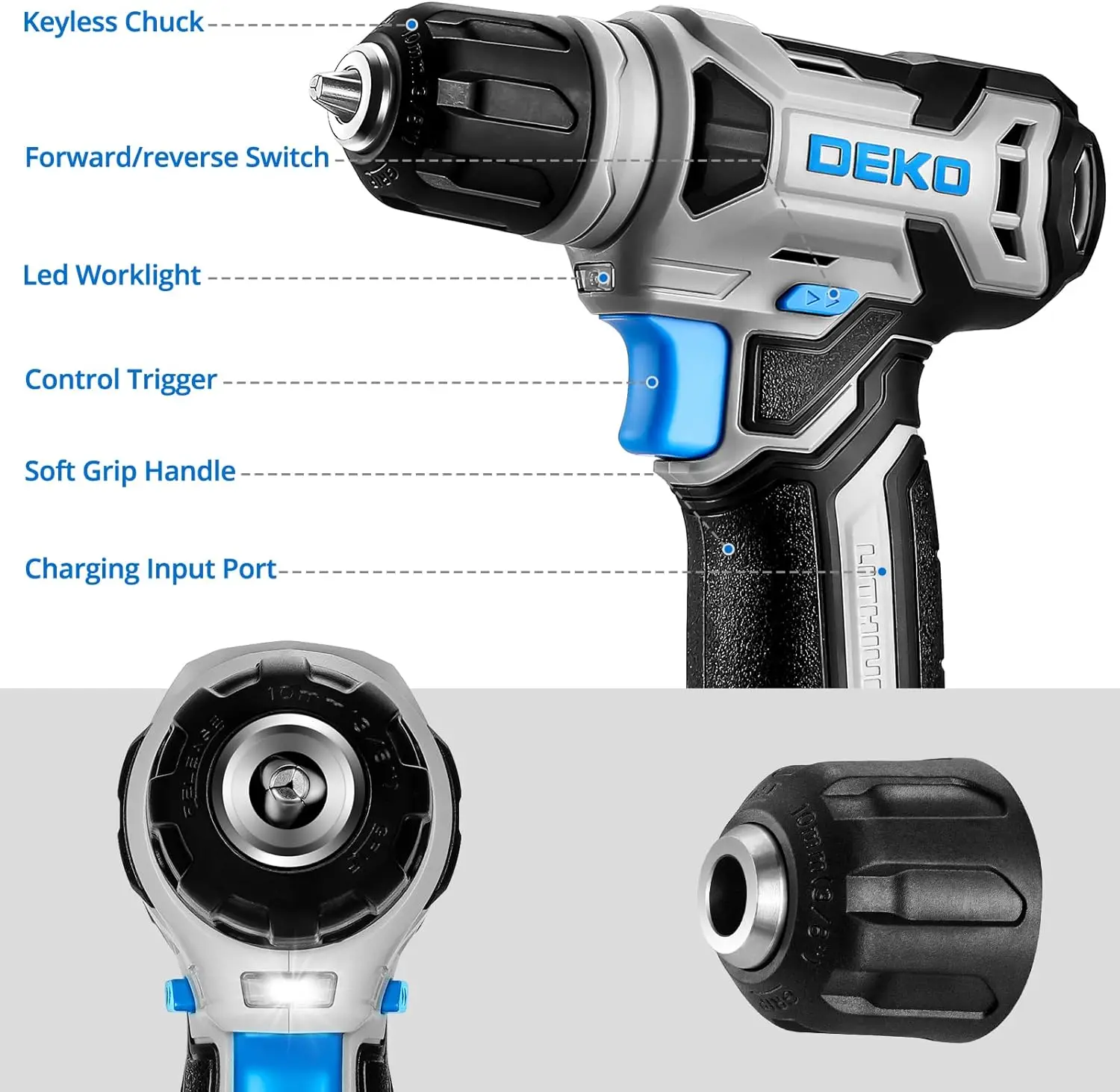 Imagem -02 - Deko-cordless Drill Grupo 8v Keyless Chuck Mini Power Driver com Parafuso Grupo Chave de Fenda Elétrica Built-in Led