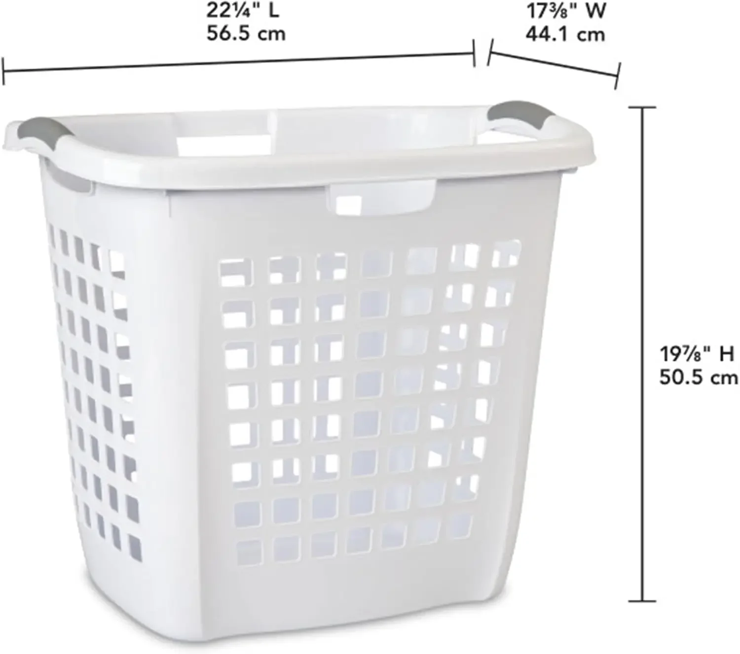 Ultra Easy Carry Laundry Hamper, Comfort Handles to Easily Carry Clothes Between the Bedroom and Laundry Room, Plastic, White, 8