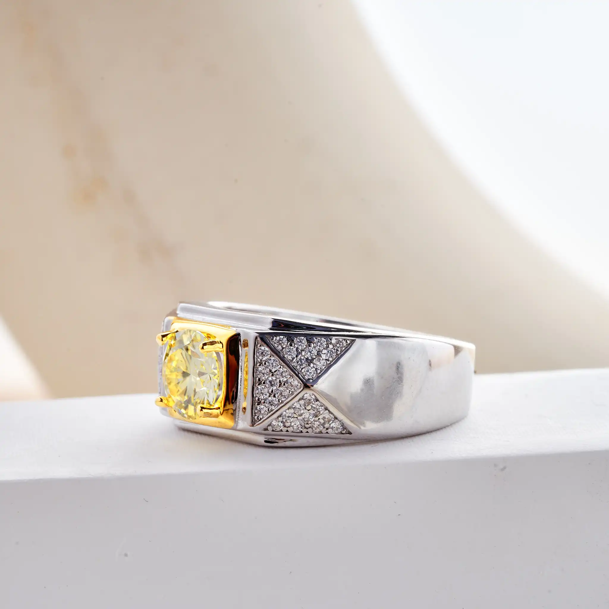 1 Carat Real lemone yellow Moissanite Rings for Men Women Moissanita Gemstone S925 Silver Fine Jewelry Pass Diaomond Test