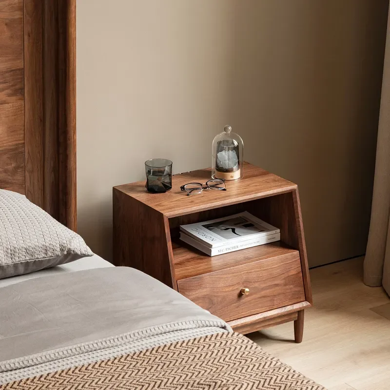 Modern Black Walnut Bedside Table Light Luxury Simple Small Cabinet Bedroom Storage Nordic Style Narrow Locker for Home Decor