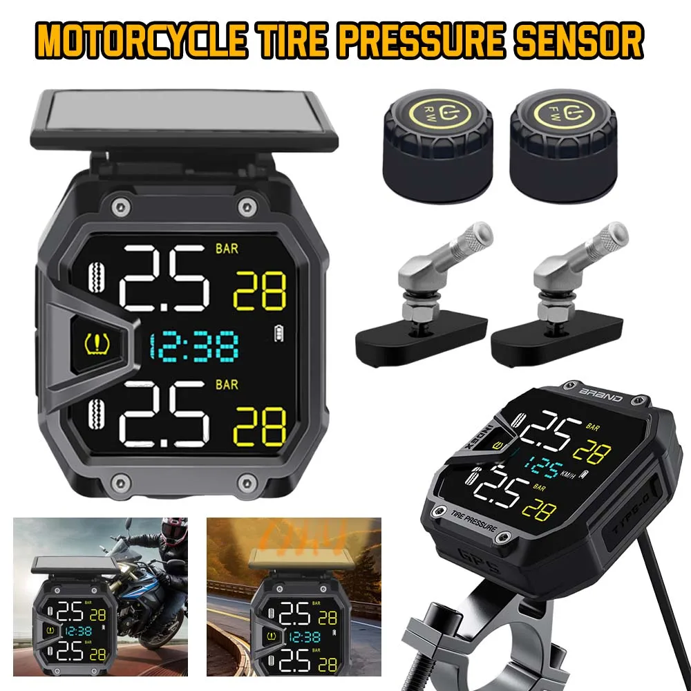 Motorcycle Air Pressure Sensor USB Port Motorcycle Solar Power Tire Pressure Monitor for Outdoor Cycling Sports Accessories