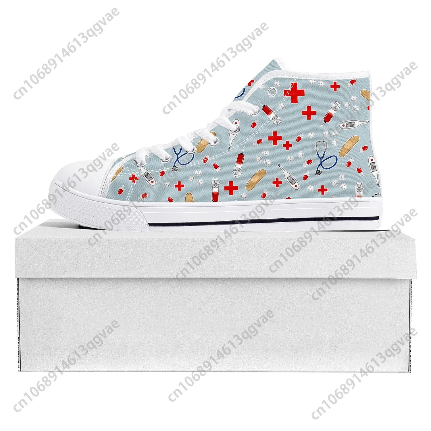 Hospital Nurse Heart High Top High Quality Sneakers Mens Womens Teenager Canvas Sneaker Casual Couple Shoes Custom Shoe White