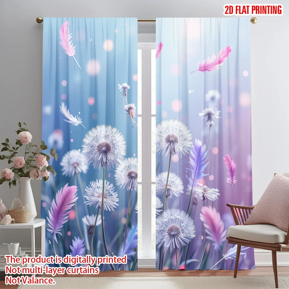 

2D flat printing 2pcs Scene Curtains Dandelions and Feathers Digital Printed Polyester Drapes Festive Curtains Perfect for