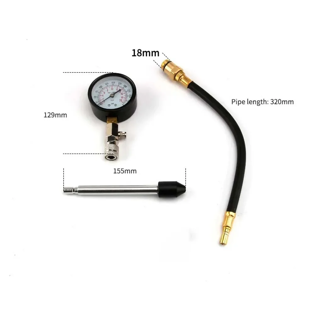 Cylinder Compression Tester Pressure Gauge with M18 Adapter Motor Auto Petrol Gas Engine Car Motorcycle Pressure Gauge 0-300psi