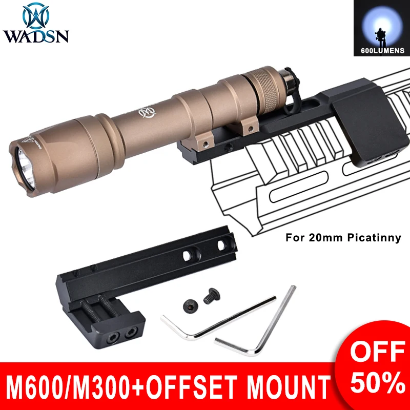 Wadsn M600C Tactical Flashlight Offset Adaptive Mount for 20mm Picatinny Rail M600 M300A Hunting WeaponScout Light Metal Base