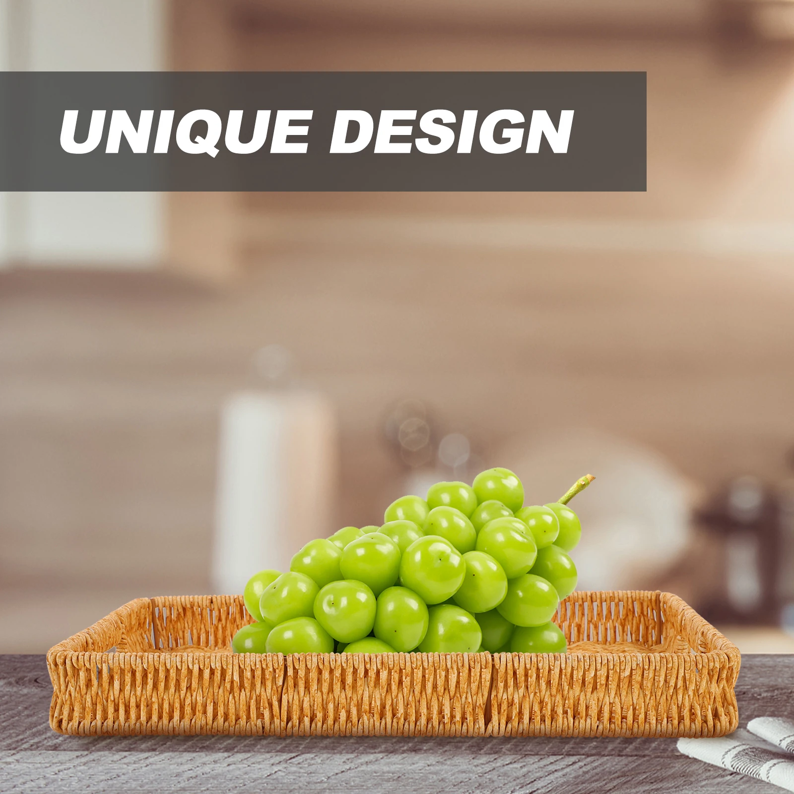 

Handwoven Rattan Storage Basket Woven Organizer Rectangular Countertop Tray for Home Hotel Office Use Holds Towels Bread