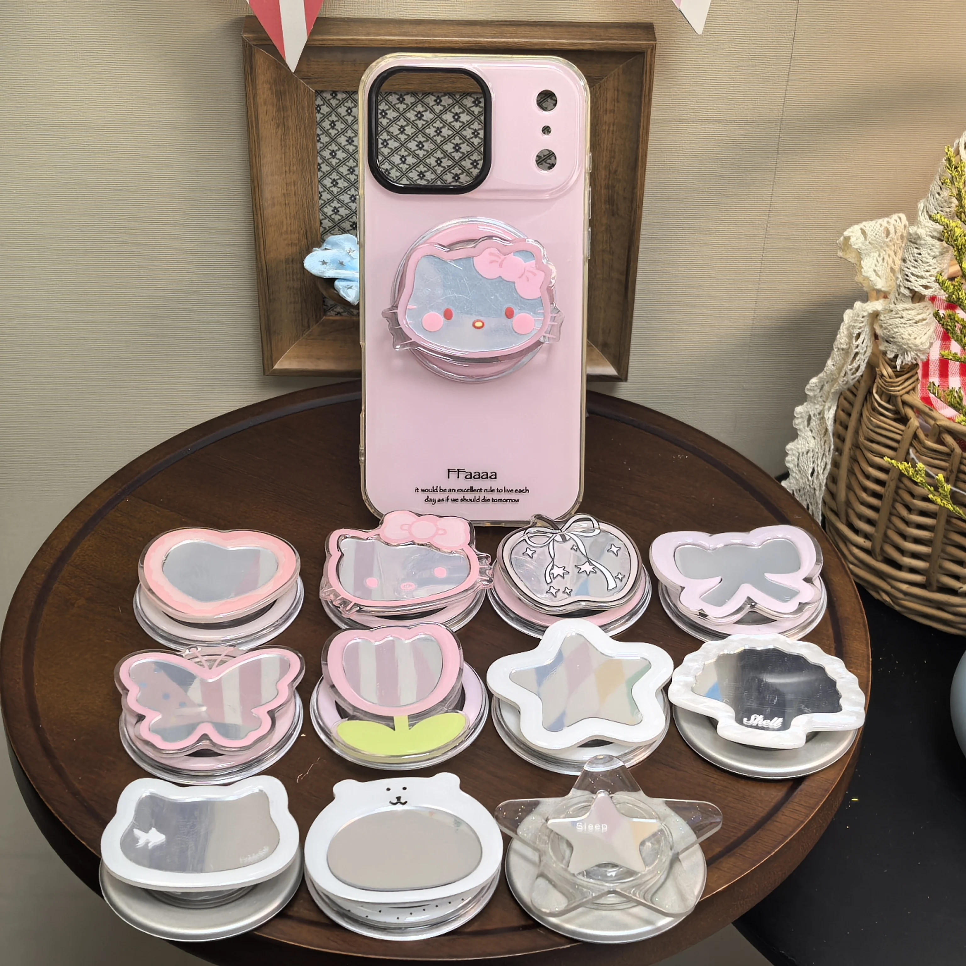 Pop Socket Grip - Korean Hello Kitty Makeup Mirror For