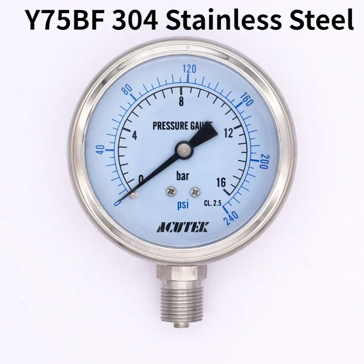 Y75BF -1-600 Bar 1bar≈14.5psi G3/8 304 Stainless Steel Vacuum Pressure Gauge Ammonia Steam meter High temperature resistance