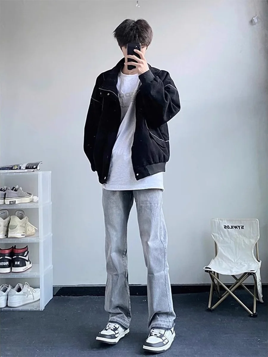 

Cleanfit ey e Denim Jeans Men's Autumn Sle American High Street Trendy Straight Leg Pants Wear Resistant Cotton Polye...