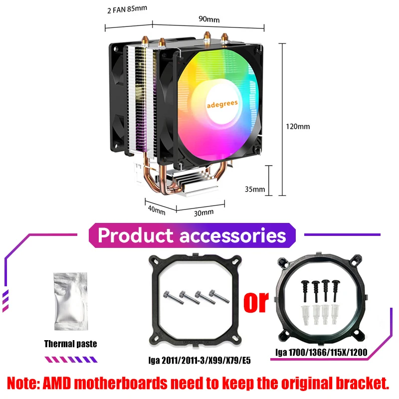 X99 RGB CPU Air-Cooled Cooler 3PIN/4PIN PC Processor Radiator For Intel LGA 1151 1155 1200 X99 1700 2011 AM5 AM3 AM4 Ventilador