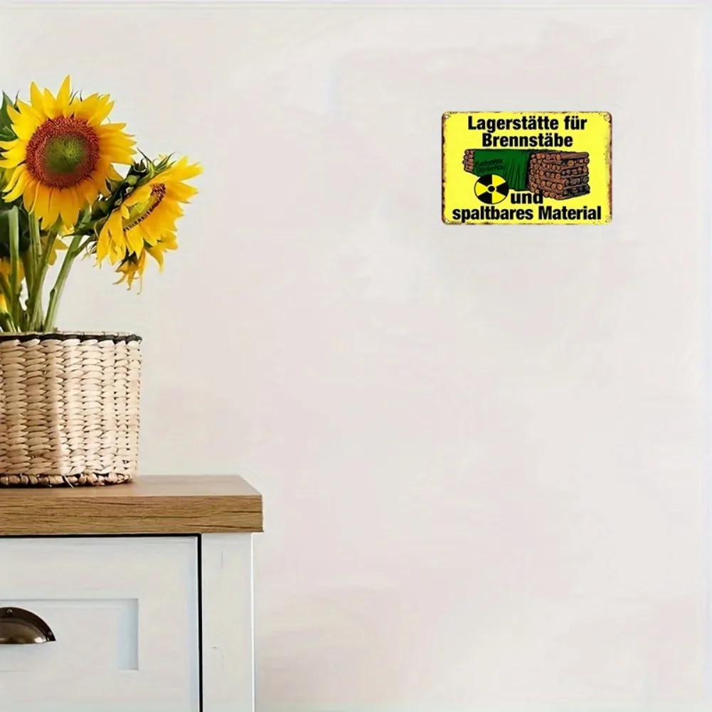 علامة قصدير معدنية كلاسيكية للوقود النووي مقاس 12 × 8 بوصة - نص ألماني وتصميم أوراق الخيزران، ديكور مقهى المرآب الصناعي القديم، هدية فريدة من نوعها