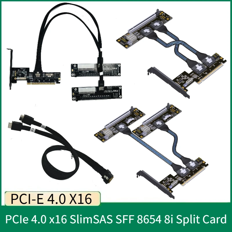 

От 1 до 2 PCIe 4,0 x16 SlimSAS SFF 8654 8i Видеокарта Разделенная плата Riser GEN4 PCI-E X16 до X8 X8 Расширение бифуркации SFF-8654