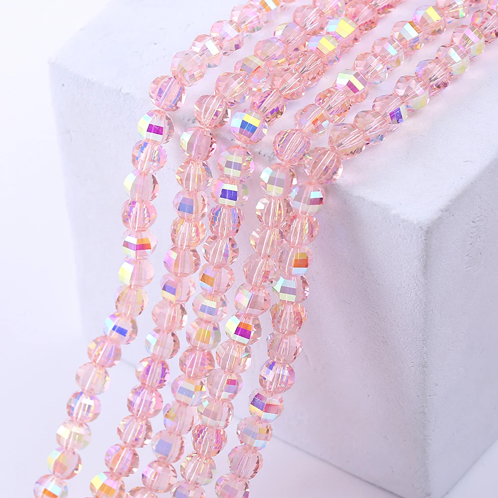 50pcs 8mm Pink/White AB Glass Crystal Watermelon Loose Beads DIY Bracelet Jewelry Making Clothing Accessories