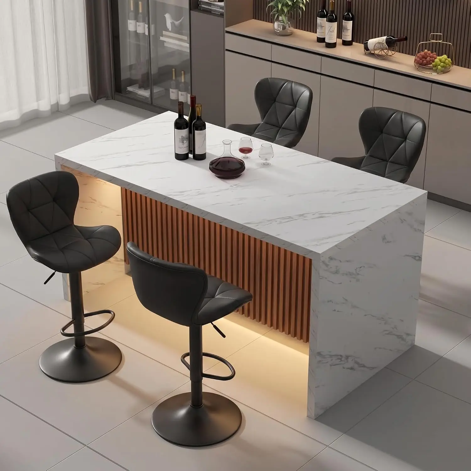 Counter Height Bar Stools 4-Pack Black Metal Frame Kitchen Island Dining, Customized