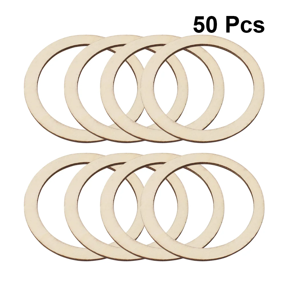 50 Pcs Amboo Hoops for Macrame DIY Dream Catcher Supplies Hollowed Wooden Slice Round Craft Decor