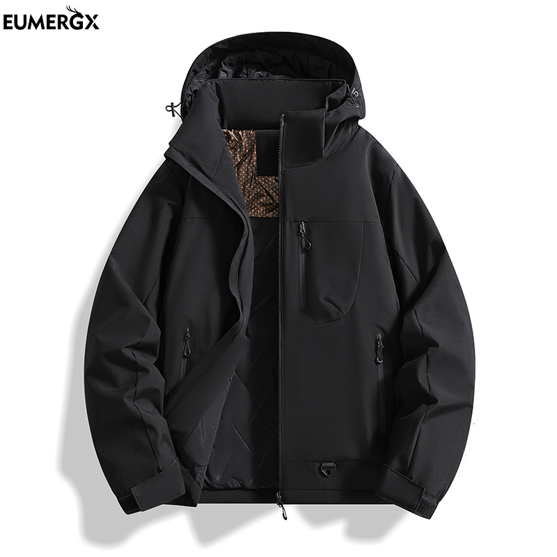  EUMERGX Men's Winter Warm Windbreaker Graphene Inner Waterproof Fleece Jackets Hiking Camping Climbing Skiing Thermal Rain Coat 