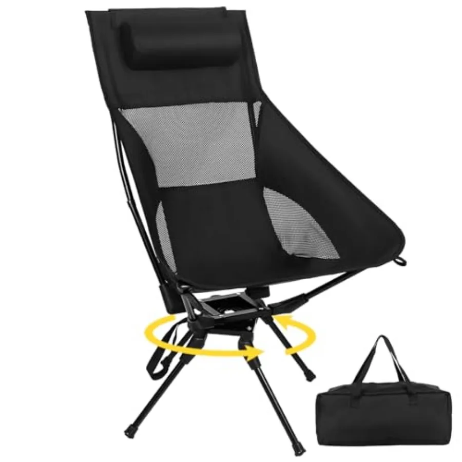 

Swivel Portable Camping Chair High Back Folding Chair with Detachable Pillow Compact Lightweight Backpacking Chair for Outdoor