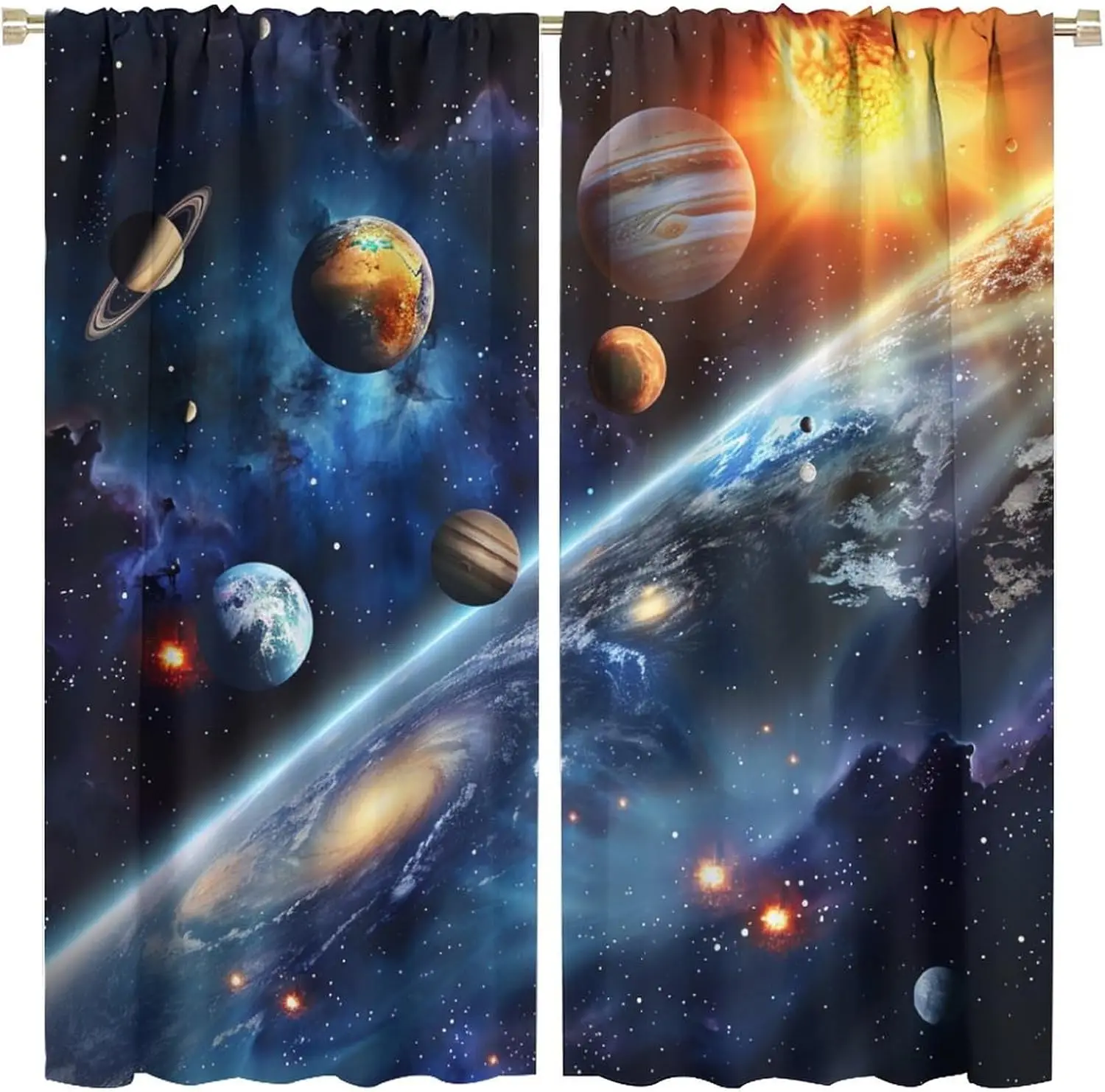 Decorative Galaxy Space Curtain Window Panel Universe Planets Nebula Aesthetic Room Decor Curtain for Modern Living Room Window
