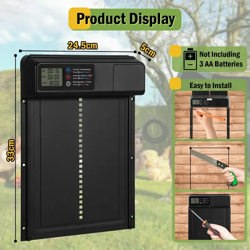 安全ゲート挟み込み防止機能小型ペット用品LCDディスプレイ自動鶏小屋ドア制御開閉式格納ドア