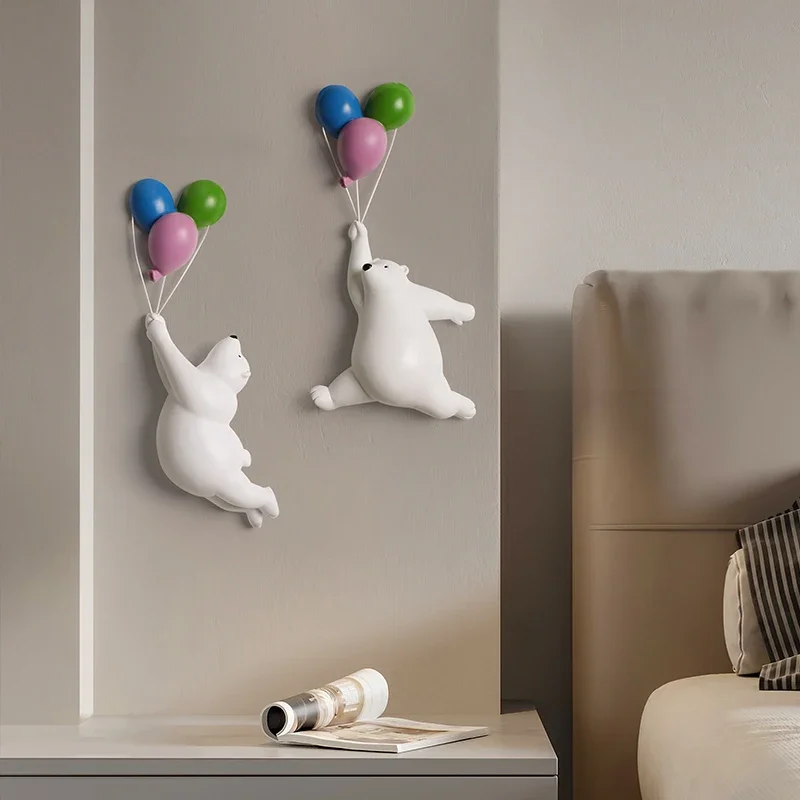 Resin Bear Animal Sculpture Nordic Creative Wall Balloon Wall Decor Pendant Living Room Children's