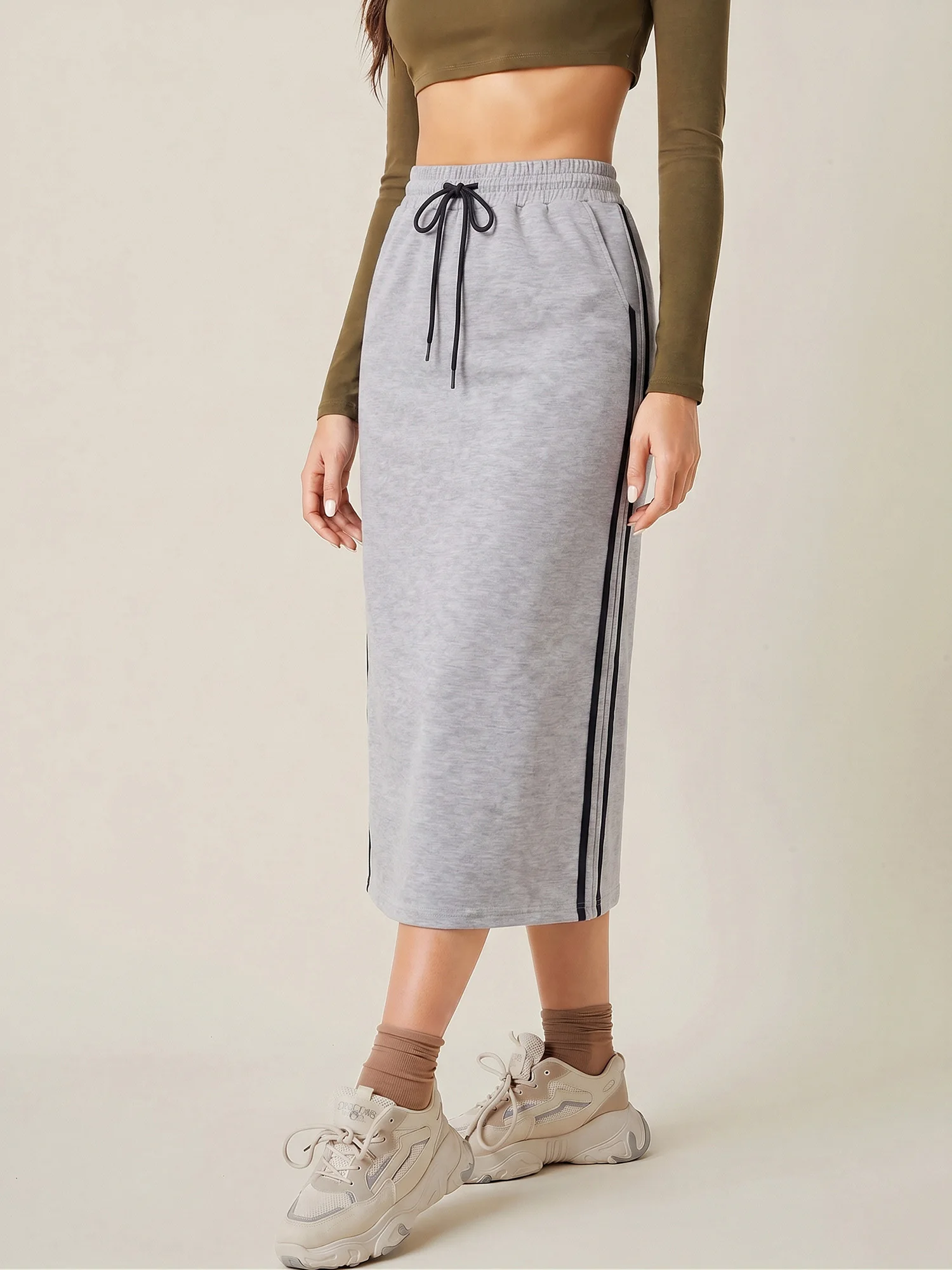 Lightweight Jersey Long Skirt, Drawstring Elastic Waist, Picnic Gathering & Road Trip Casual Attire