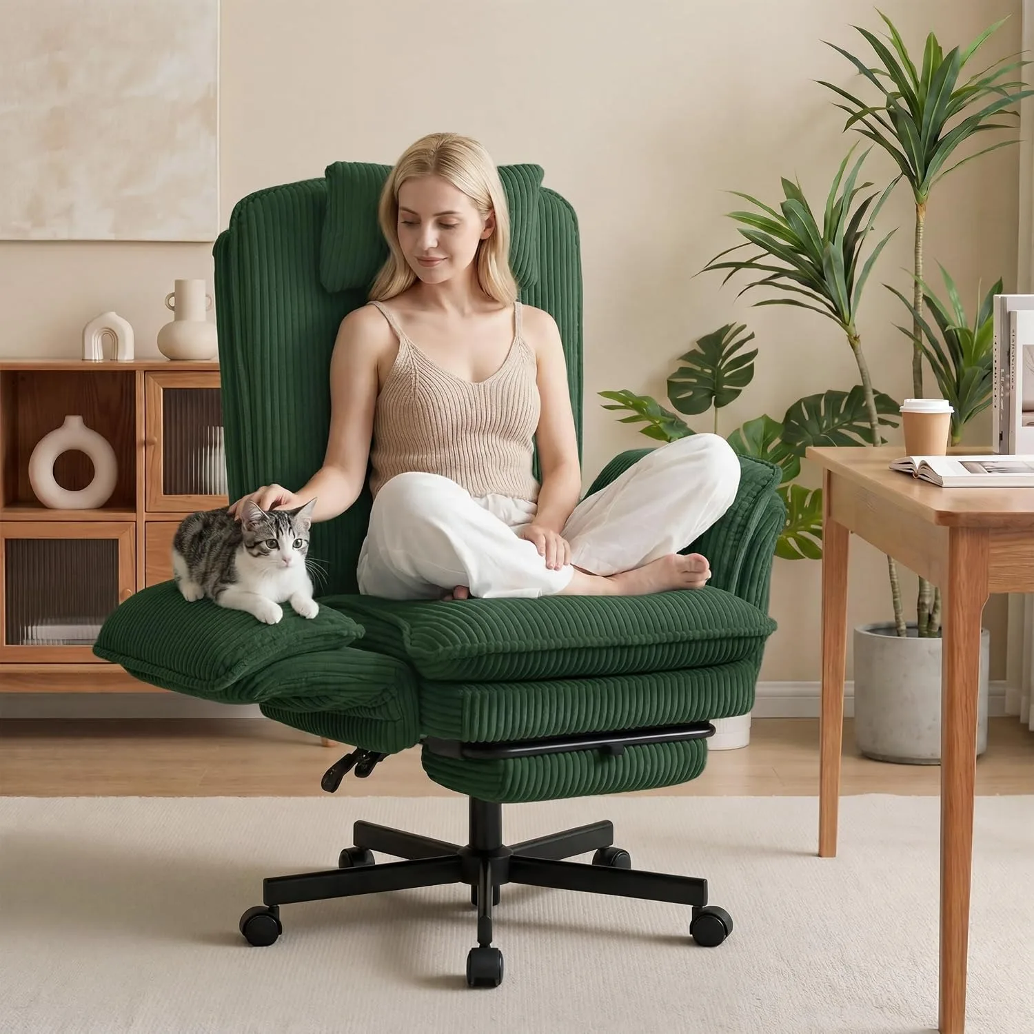 Criss Cross Office Chair with Flip-Up Arms and Foot Rest, Dark Green