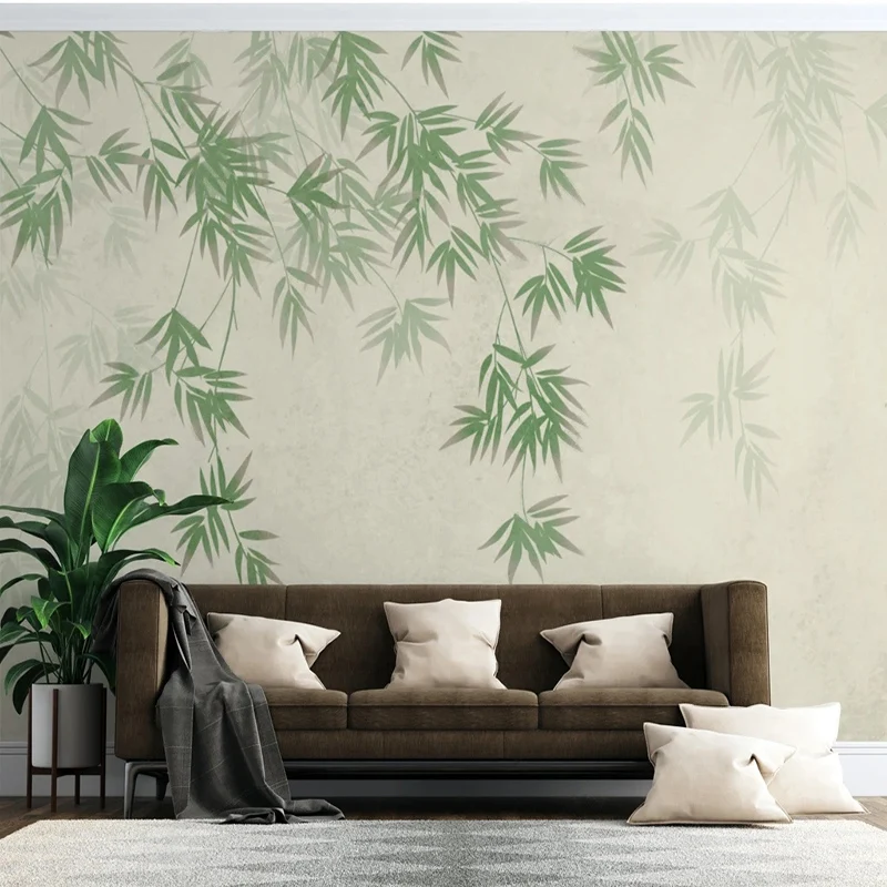 

Photo Wallpaper Chinese Style Green Bamboo Leaves Mural Wall Paper Living Room Bedroom Backdrop Art Home Decor Papel De Parede