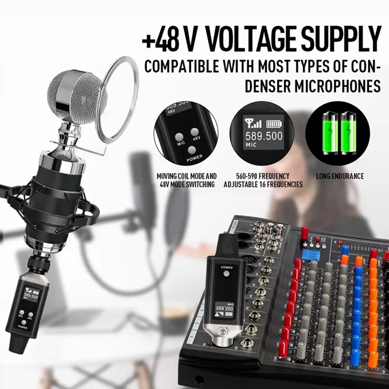 UHF Wireless Transmission Adapter for XLR Mic Audio Transmitter and Receiver for Microphones, Guitars, Tuners-A82Z