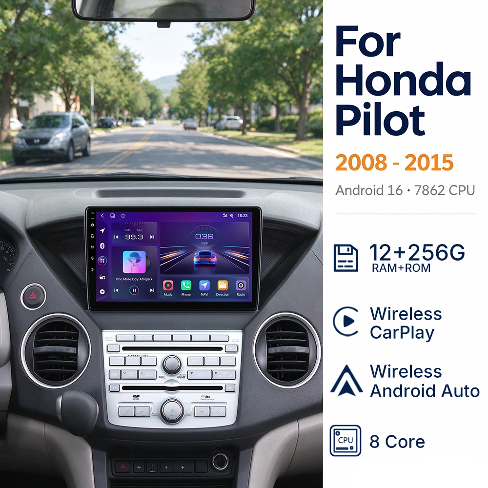 Car Multimedia Player Android 16 For Honda Pilot 2008 - 2015 Wireless CarPlay GPS Android Auto Wifi Stereo 2Din 4G FM Autoradio