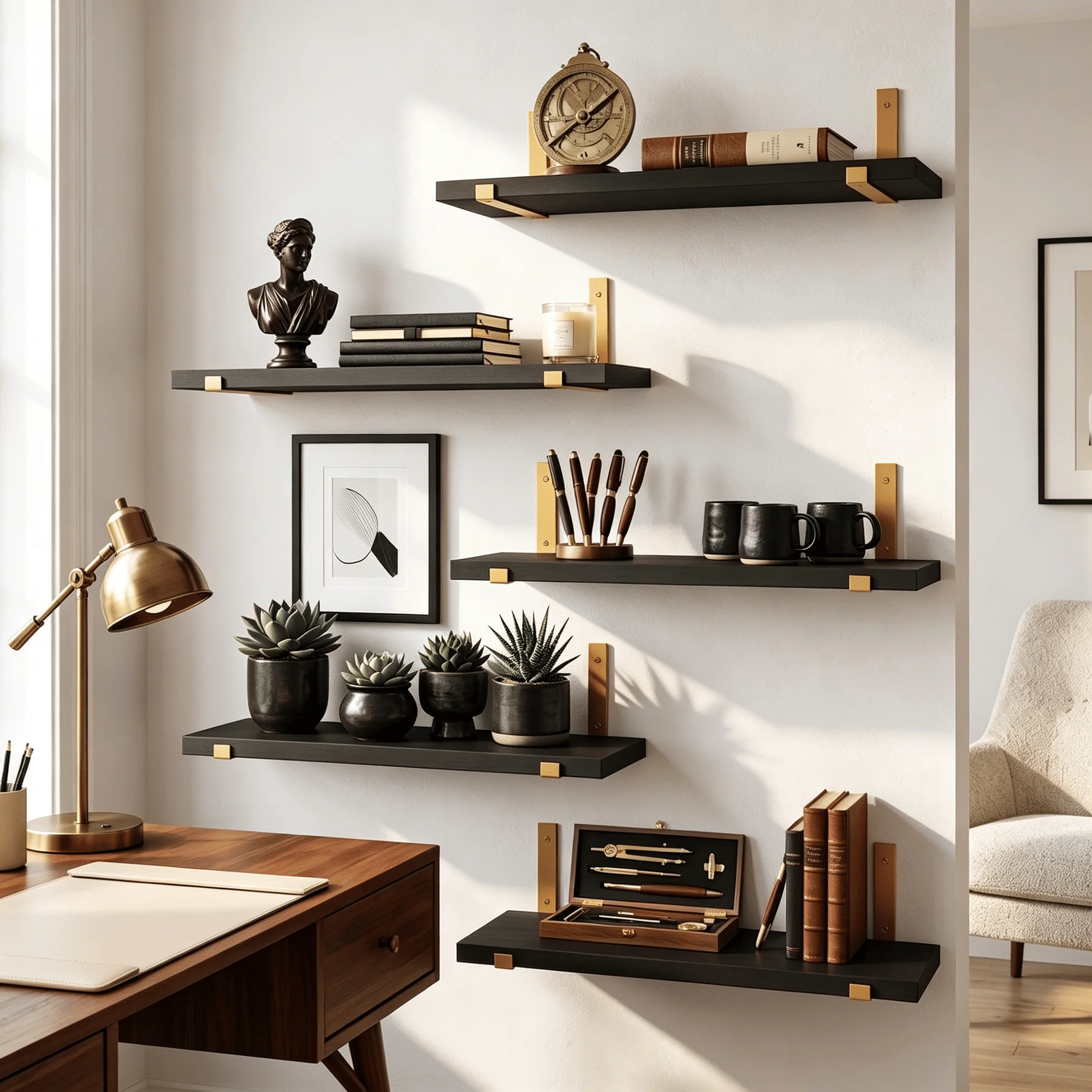 ชั้นวางของแบบลอยตัวสีดำ 5 ชิ้น - Shelf Bracket Pair บทวิจารณ์และราคา