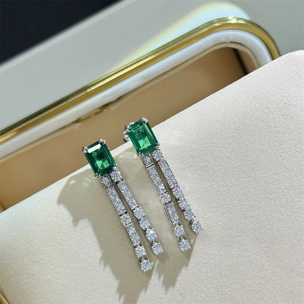 

Emerald Studded Diamond Tassel Earrings Light Luxury Old Money Style Niche Design 2024 New Earrings