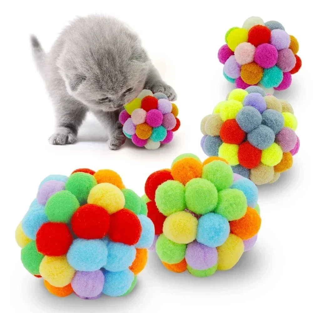 Colorful Bouncy Ball for Cat, Handmade Plush Ball, Interactive Toy, Mimi Favorite Pet Supplies