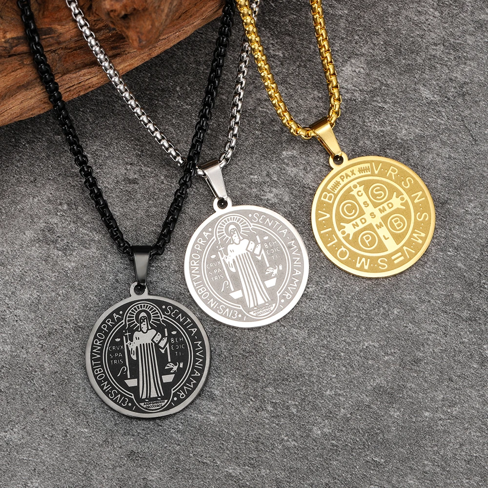 Europe and the United States new stainless steel priest St. Benedict necklace fashion exorcist pendant necklace