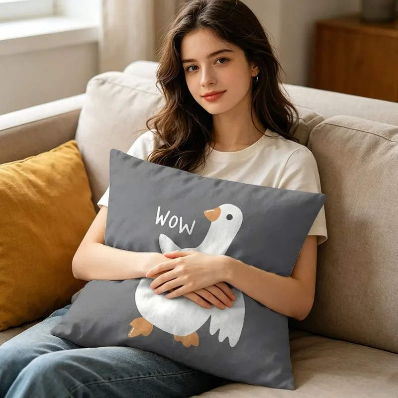 1pc,Cute Surprised Goose Pillow CoverDual-sided Throw Pillow Covers Suitable for Sofa and Chair Home Decoration, Excellent Items