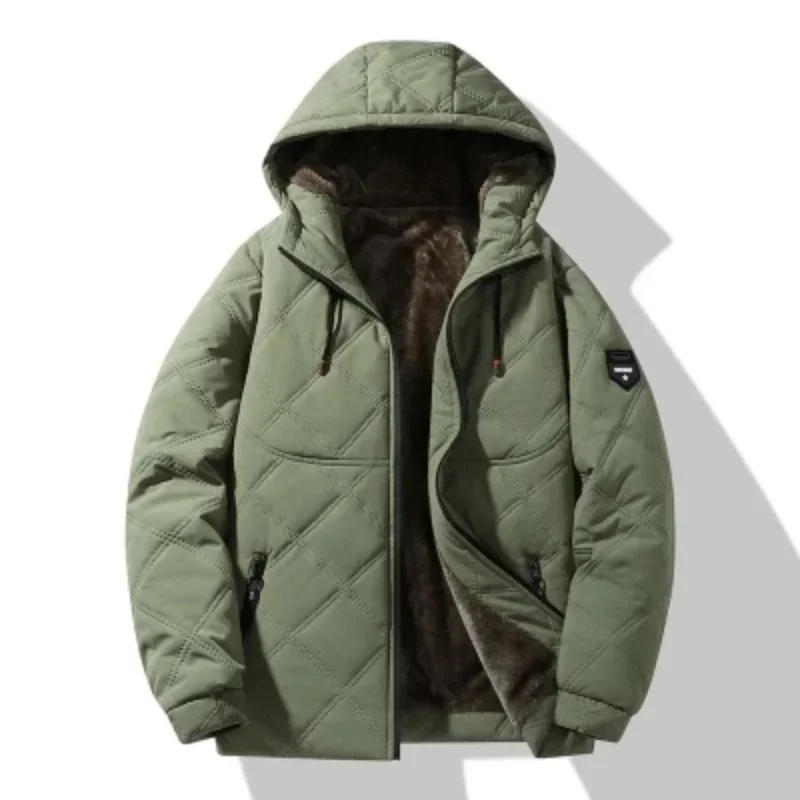 

Men's High-quality Mid to Long Length Casual Parkas Winter Lamb Fleece Liner Warm Jacket Plush Hooded Jackets Loose Windbreaker