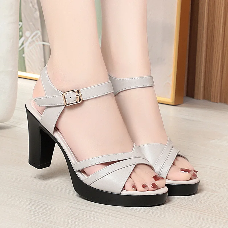 

Fashion Sandals in Leather Women's Heels for Ladies Shoe Summer Sandals 2025 High Heels Luxury Woman Sandals Dress Size 34-41