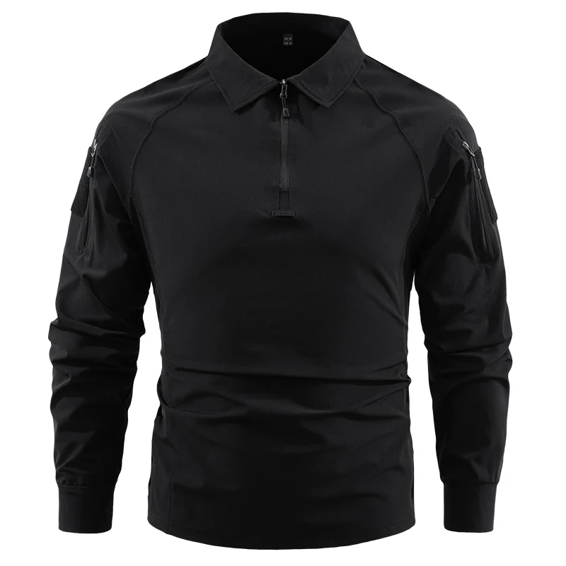 Men's Long Sleeve Combat Shirt Men 1/4 Zip Tactical Long-sleeved T-shirt Tops Outdoor Quick Dry Hunting Training Hiking T-shirts image 3