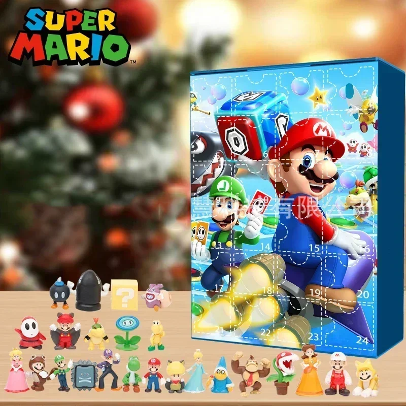 Super Mario Anime Figure Mario Luigi Yoshi Waluigi Plastic Doll Ornament Blind Box Toys Christmas Advent Calendar Birthday Gifts