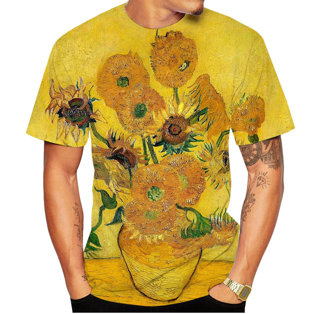 Van Gogh Art T Shirts Flower Floral 3D Print Men Woman Streetwear Short Sleeve T-Shirt Oversized Harajuku Kid Tops Tees Clothing