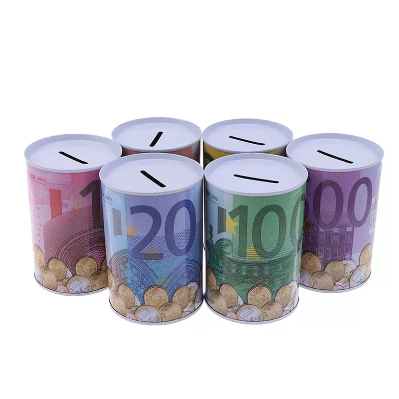 Euro Dollar Money Box Safe Cylinder Piggy Bank Banks For Coins Deposit Boxes