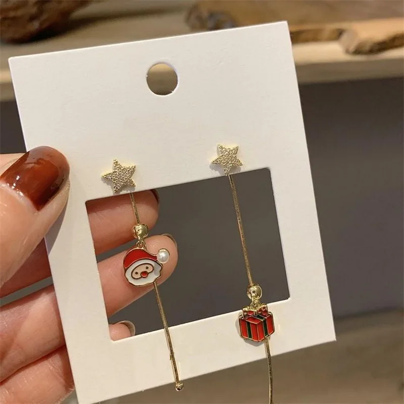 Xmas Santa Claus Drop Earrings Christmas Tree Snowflake Long Tassel Chain Earrings for Women Fashion Jewelry New Year Gift 2023