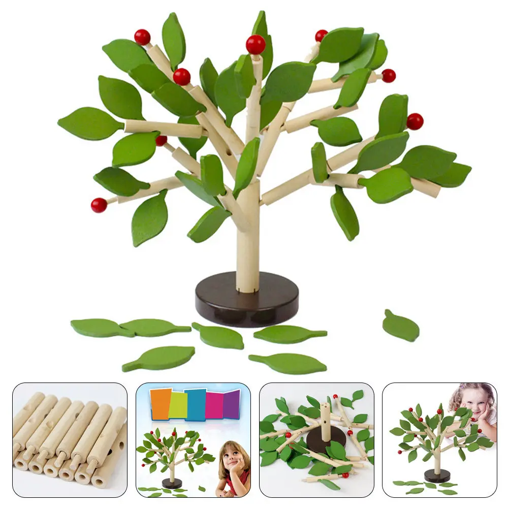 

1Set Wooden 3D Tree Puzzle Creative Assemble Educational Kids Puzzle Plaything Cartoon Building Block