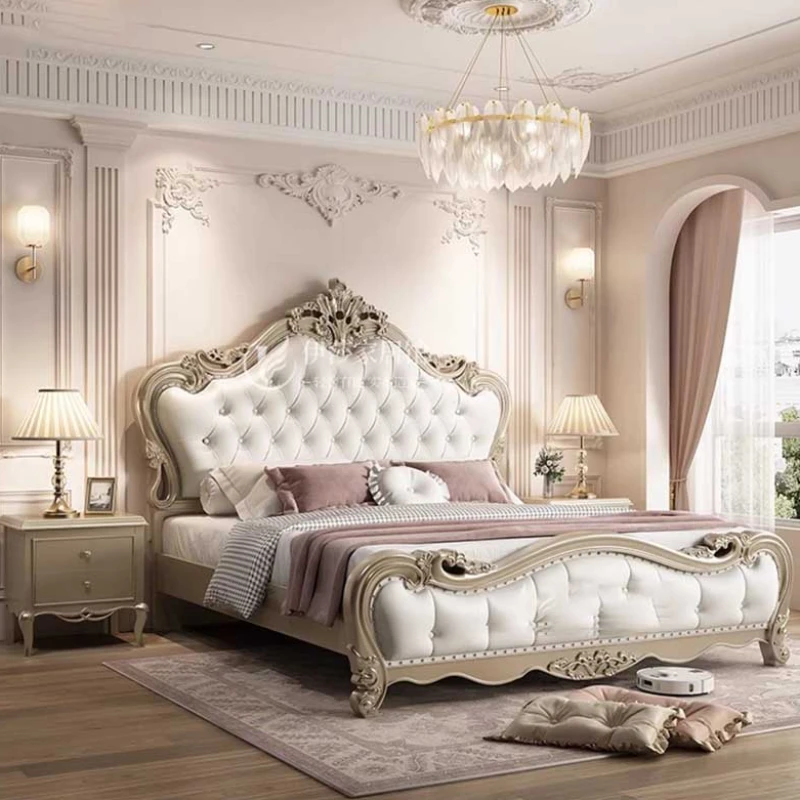 

King Size Bed Frame European Luxury Glamorous Aesthetic Modern Twin Bed Frame Storage Design Sleeping Cama De Casal Furniture