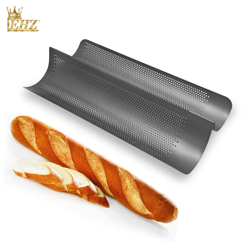 EHZ Baguette Pan French Bread Pans For Baking Pan Nonstick 2 Slots Perforated Italian Loaf Pan Mold Long French Bread Pan