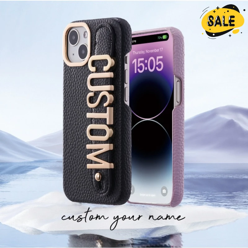 

Custom Personalized Name Letters Leather Phone Case for IPhone 16 15 14 13 12 11 Pro Max Breathable Protector Cover