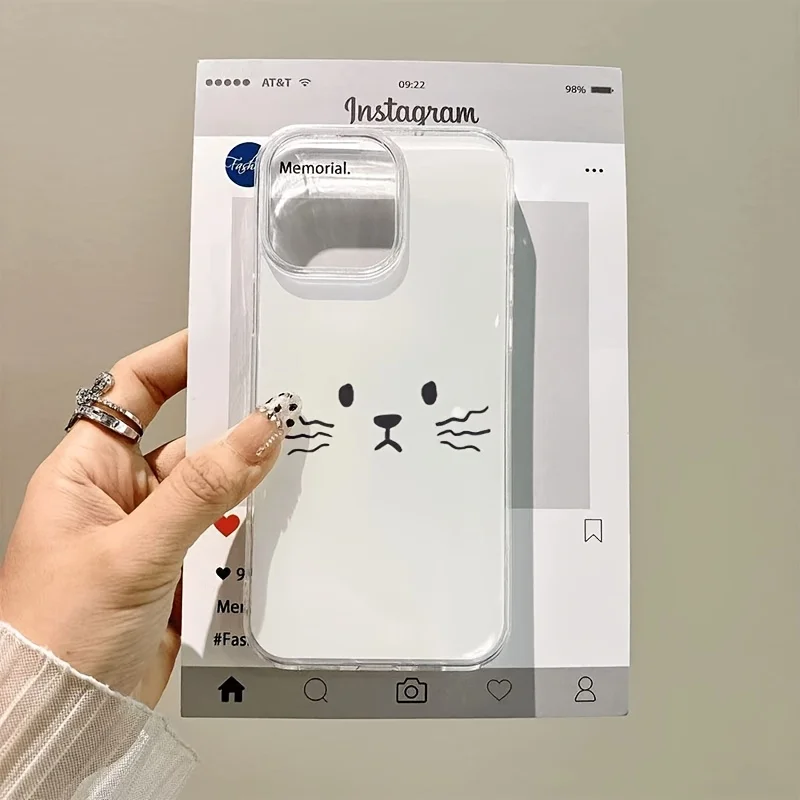 Minimal Cat Face Phone Case For Samsung Galaxy S25 S26 S23 Plus Ultra A56 A55 A57 A37 A36 A27 A17 Transparent Shockproof Cover