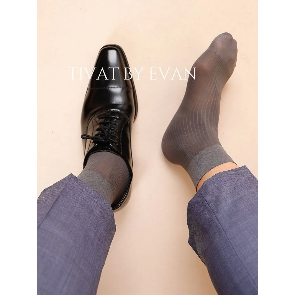 3 Pairs Grey Men\'s Socks Formal Short Socks Man Japanese Gentleman Suit Business Socks Sexy Summer Low Cut Nylon Sheer Stockings