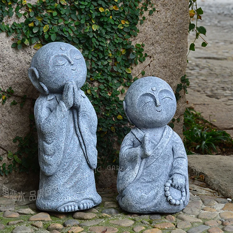 Xiaoyuan garden small monk ornament outdoor courtyard novice handicrafts flowing water landscape decoration Buddhist Zen layout