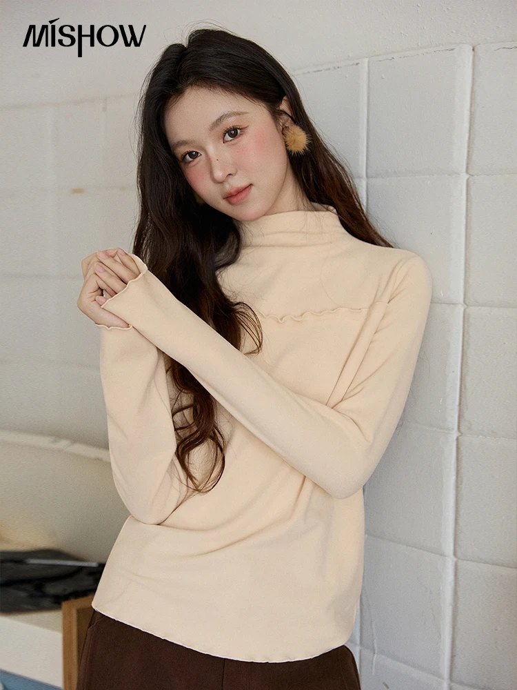 

MISHOW женский разноцветный термоводолазка, осень-зима 2022, винтажные универсальные теплые флисовые топы с рюшами по краям MXE91Z2784